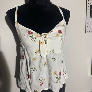 Abercrombie & Fitch White Camisole with Tie Front Peplum